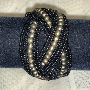 Black and Gold Beaded Cuff Bracelet